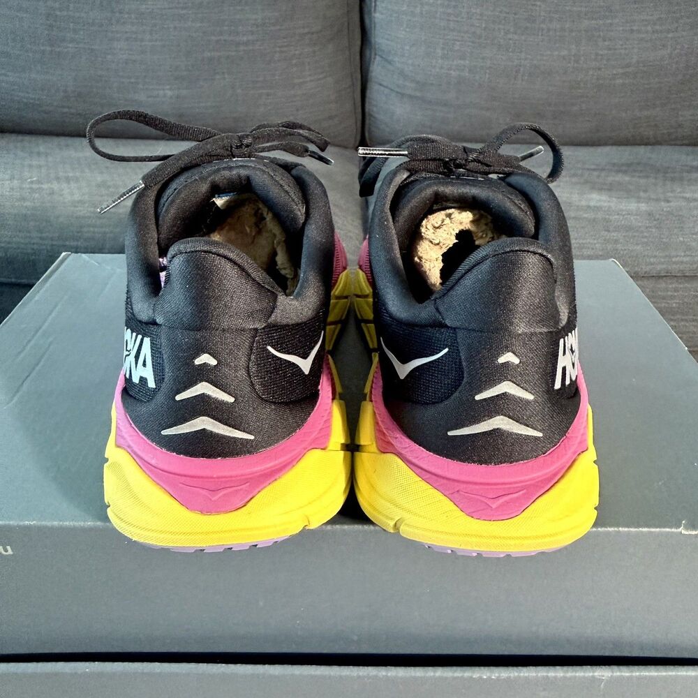Hoka One One Black Pink Yellow Women's Athletic Running Shoes - Picture 4 of 12
